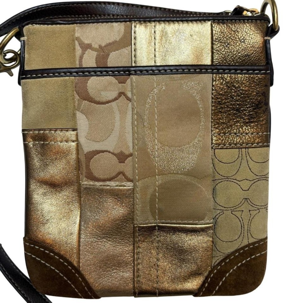 Vintage Coach Y2K Gold Patchwork Crossbody Bag 2000s - Picture 2 of 8